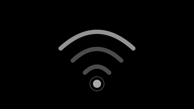 WiFi Signal Icon Animation on Black Background, Wireless Internet Connection 4K