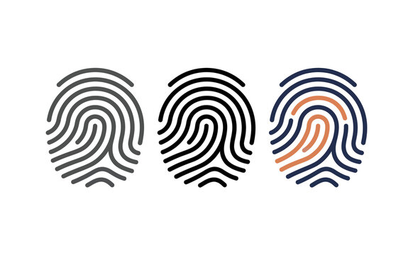 Minimalist fingerprint icon vectors set featuring black and blue lines on white background