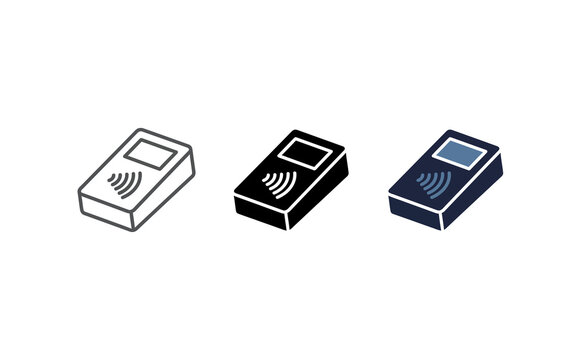 Minimalist contact payment terminals featuring wireless technology in three vector styles