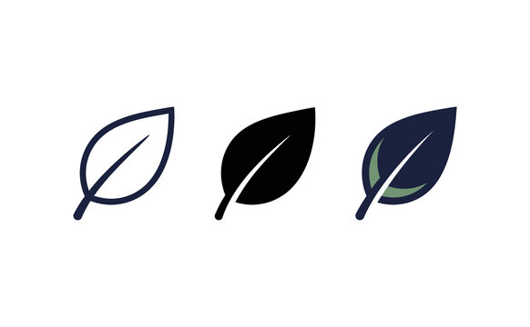 Minimalist leaf icons featuring outline solid and colored versions on white background