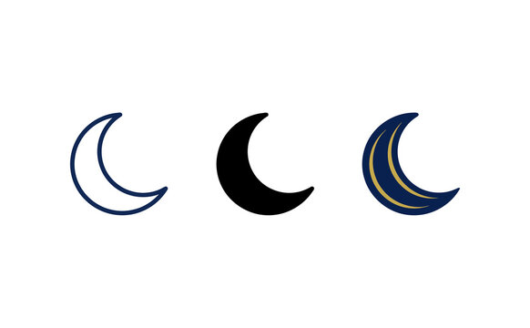 Minimalist crescent moon icons in dark blue and black vector illustration