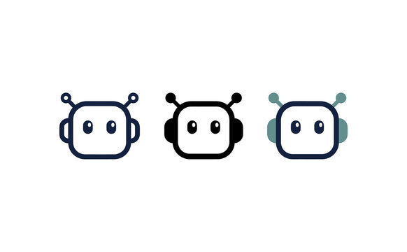 Minimalist cute robot icons featuring friendly digital characters in vector design