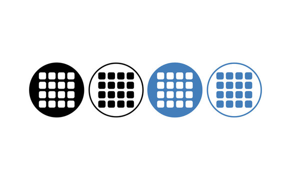 Minimalist grid icons in blue and black colors featuring rounded square patterns
