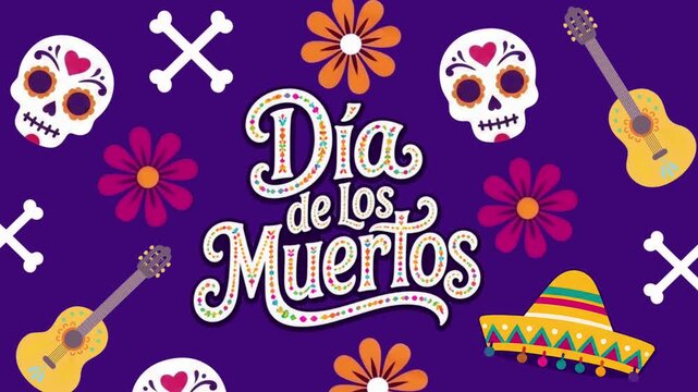 Motion graphic video featuring a decorative skull and flower art design for the D&iacute;a de los Muertos (Day of the Dead) celebration.