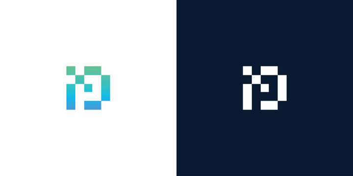 Pixelated letter D logo for software branding and technology startup identity on light and dark backgrounds