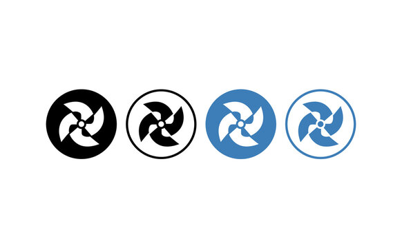 Minimalist propeller icon set featuring modern circular blade graphics in black and blue