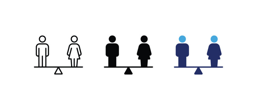 Gender balance scale and equal rights concept icon vector set