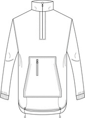Blank half-zip anorak pullover jacket technical flat sketch template front view for fashion design © MstMukchina