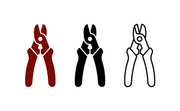Minimalist pliers icons featuring red black and outline styles on white background