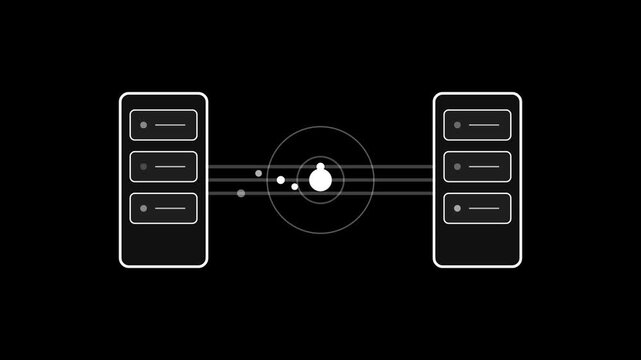 Server Data Transfer Animation with Network Connection on Black Background 4K