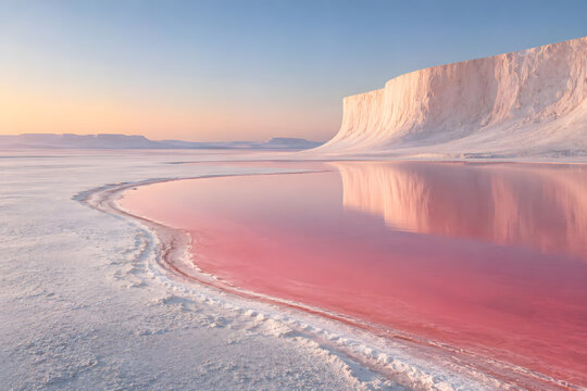 Surreal Pink Salt Lagoon Beneath White Desert Cliffs