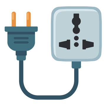 Electric plug and universal socket extension icon vector flat design isolated on white background