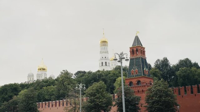 Moscow kremlin wall and cathedrals view