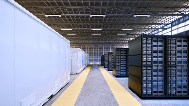 3d rendering energy storage system or battery container unit for data center 4k footage