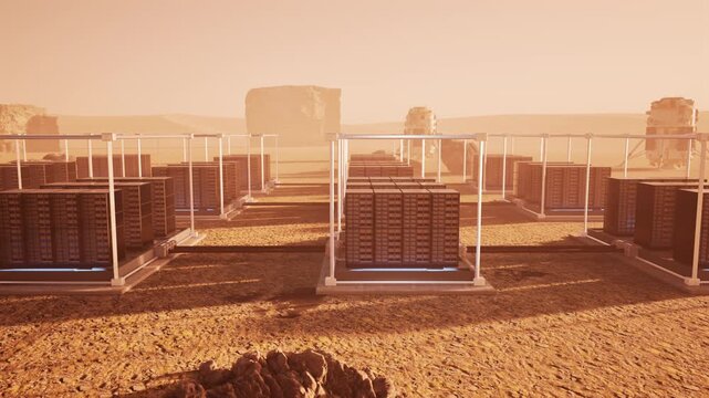 3d rendering data center on mars with server racks for interplanetary computing 4k footage