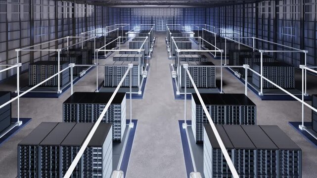 3d rendering data center interior or server room inside full with racks 4k footage