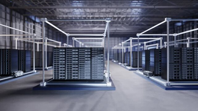 3d rendering data center interior or server room inside full with racks 4k footage