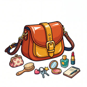 vector illustration of a classic sling bag with makeup