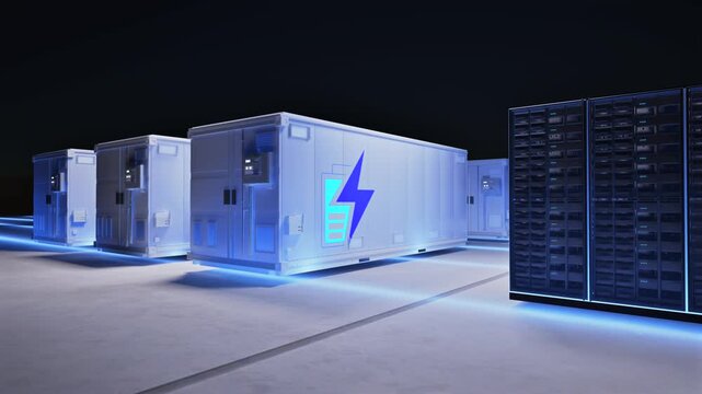 3d rendering energy storage system or battery container unit for data center 4k footage