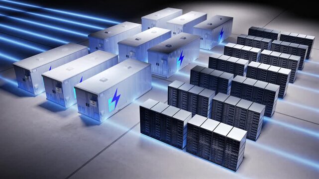 3d rendering energy storage system or battery container unit for data center 4k footage