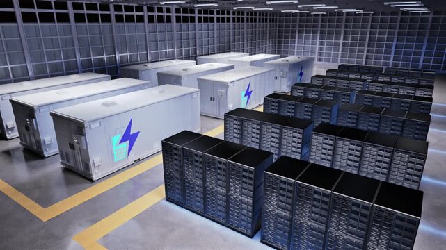 3d rendering energy storage system or battery container unit for data center 4k footage