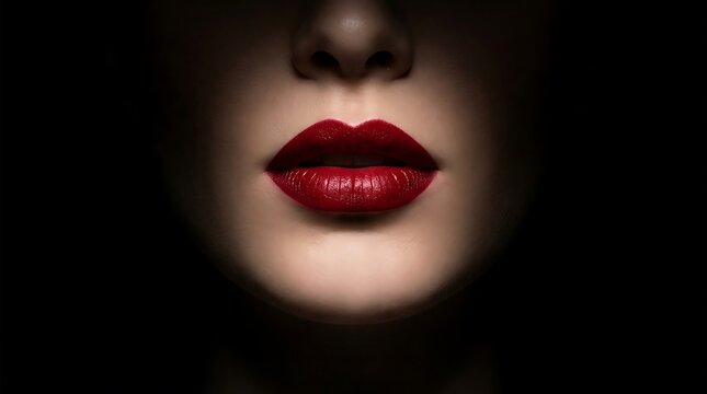 Dramatic portrait of a woman with dark makeup and vibrant red lipstick mysterious and alluring