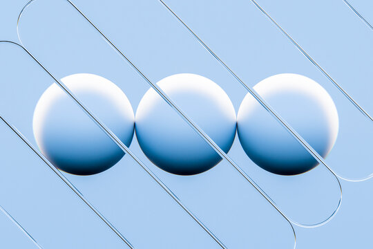 3D Smooth Glass Orbs Behind Linear Frames