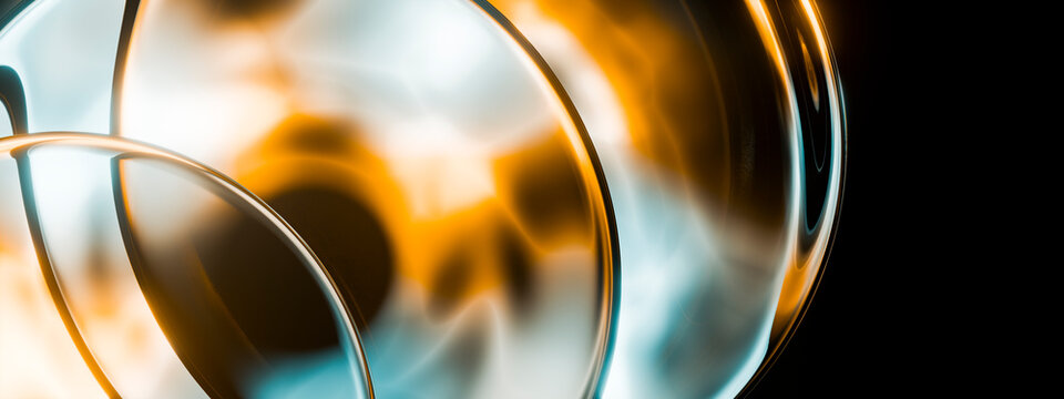 3D Glass Orb with Amber Glow and Cyan Refraction on Dark Surface