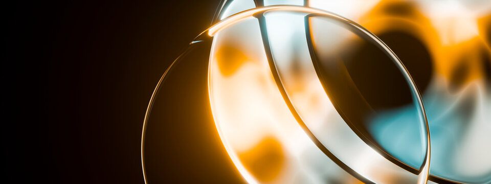 3D Abstract Glass Curve with Amber Light and Cyan Reflection