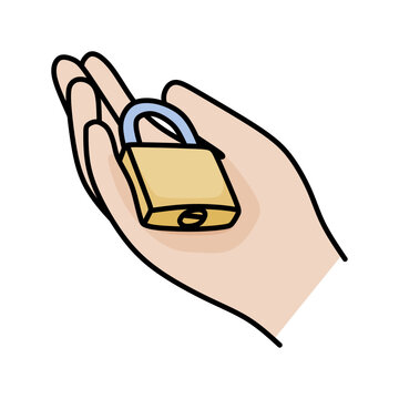 hand holding a simple locked padlock