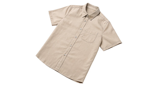 Casual beige short sleeve button up shirt isolated summer apparel fashion