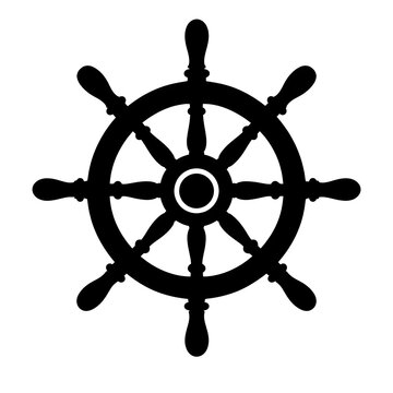 Elegant Ship Steering Wheel Icon in Black and White