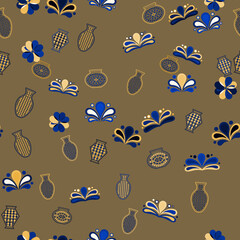 Stylized vases and floral motifs seamless pattern © fahmi