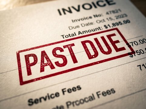 Past Due Invoice with Red Stamp on Paper: Overdue Payment Notice, Debt Collection, Financial Warning, and Accounts Receivable Concept for Business Finance