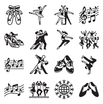 Diverse dance styles and musical notes collection for creative projects