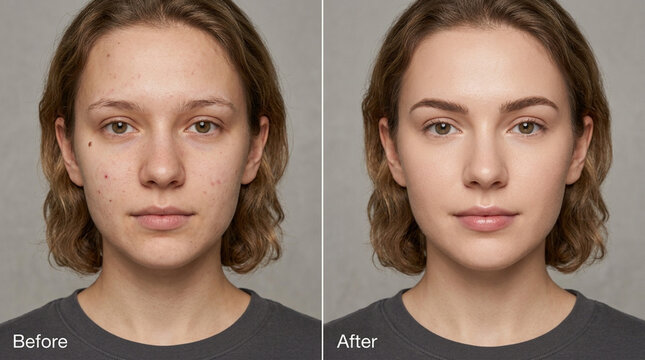 Before and After: Woman's Skin Transformation with Makeup Foundation