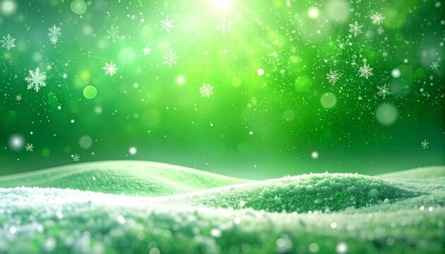 A winter snowfall effect set against a vibrant green background, designed for use as a motion graphics overlay. It features soft, blurred white snowflakes, making it ideal for winter-themed graphic de