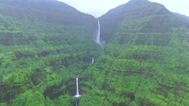 Aerial View of Marleshwar Dhareshwar Waterfall Ratnagiri Maharashtra