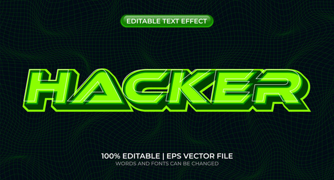 Hacker green neon text effect. Hacker editable text style effect. Sci-fi futuristic editable text effect