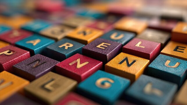 Close-up of colorful wooden letter tiles
