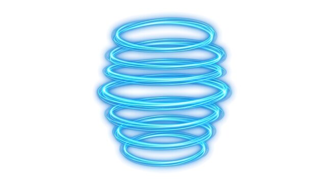 A shiny light blue neon glowing spiral spring icon isolated on a clean white background
