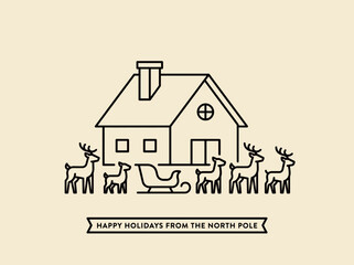 Fototapeta premium North Pole Workshop Minimalist Line Art Style ideal seasonal marketing material
