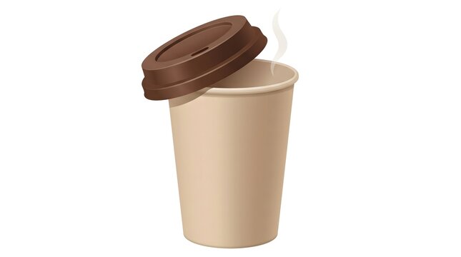 Coffee cup clip art with hot steam and brown plastic lid