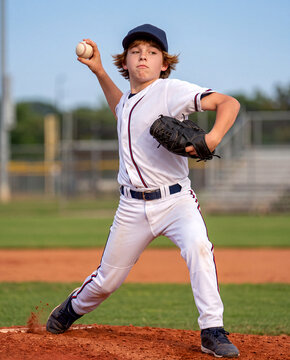 Young Baseball Pitcher Ready to Throw on Outdoor Field