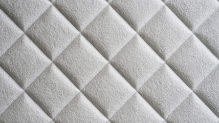 Obraz premium Quilted light gray textured fabric presenting a repeating diamond pattern, forming an elegant background for textile design, interior decor, and soft furnishing concepts