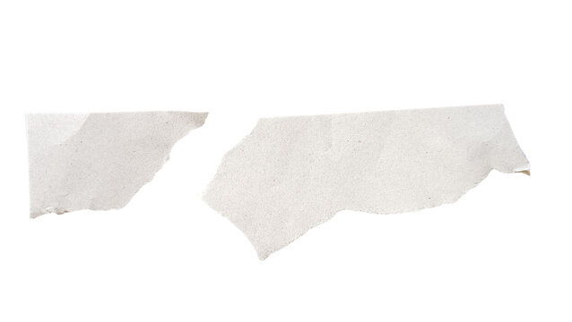 Two pieces of torn white paper with rough, irregular edges and subtle paper texture