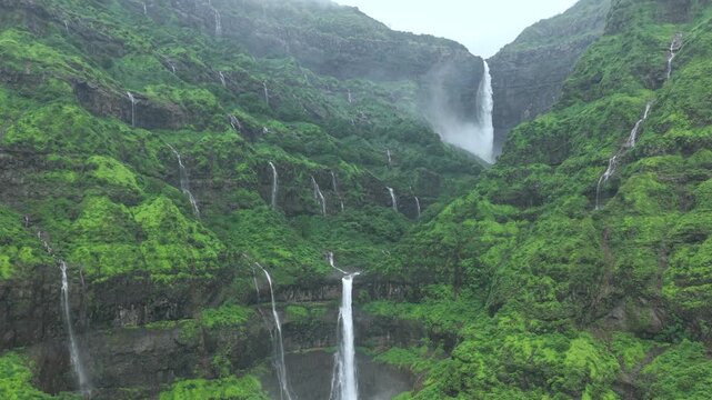 Aerial View of Marleshwar Dhareshwar Waterfall Ratnagiri Maharashtra