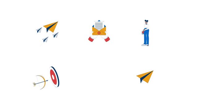 Startup launch and digital marketing hand drawn whiteboard animation pack. MVP rocket. Business goals targeting. Paper planes flying animated flat 4K video collection on transparent background