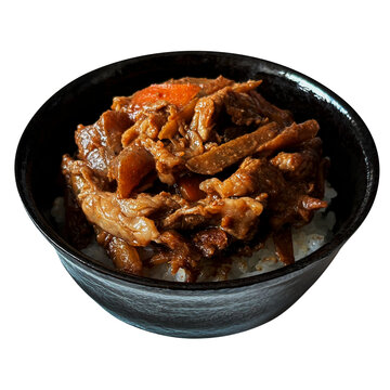 味噌煮込み牛丼 学校給食 白背景 切り抜き お惣菜 和食 おかず 主食 食材 素材