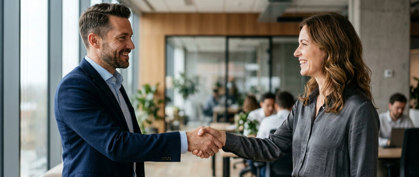 Business handshake: successful partnership in modern office, teamwork, agreement